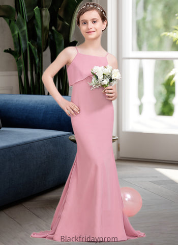 Hedda Trumpet/Mermaid Square Neckline Sweep Train Chiffon Junior Bridesmaid Dress With Cascading Ruffles BF2P0013518