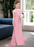 Hedda Trumpet/Mermaid Square Neckline Sweep Train Chiffon Junior Bridesmaid Dress With Cascading Ruffles BF2P0013518