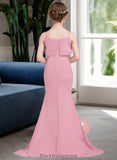 Hedda Trumpet/Mermaid Square Neckline Sweep Train Chiffon Junior Bridesmaid Dress With Cascading Ruffles BF2P0013518