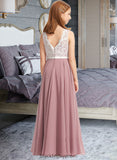 Tatiana A-Line V-neck Floor-Length Chiffon Lace Junior Bridesmaid Dress BF2P0013552