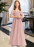 Amina A-Line Off-the-Shoulder Floor-Length Chiffon Junior Bridesmaid Dress With Cascading Ruffles BF2P0013553