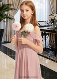 Amina A-Line Off-the-Shoulder Floor-Length Chiffon Junior Bridesmaid Dress With Cascading Ruffles BF2P0013553