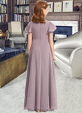 Marlene A-Line V-neck Floor-Length Chiffon Junior Bridesmaid Dress With Ruffle BF2P0013554