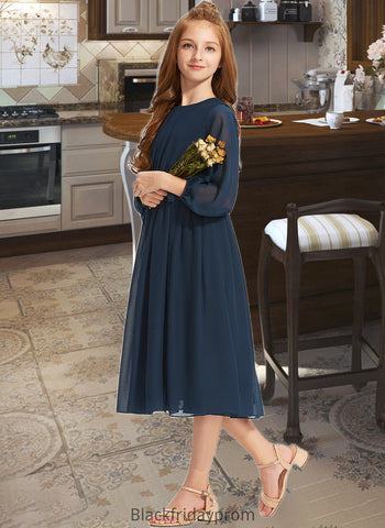 Lyric A-Line Scoop Neck Tea-Length Chiffon Junior Bridesmaid Dress With Ruffle Bow(s) BF2P0013555