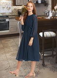 Lyric A-Line Scoop Neck Tea-Length Chiffon Junior Bridesmaid Dress With Ruffle Bow(s) BF2P0013555