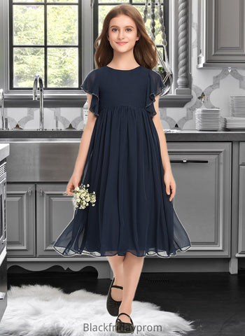 Viviana A-Line Scoop Neck Knee-Length Chiffon Junior Bridesmaid Dress With Beading BF2P0013556