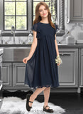 Viviana A-Line Scoop Neck Knee-Length Chiffon Junior Bridesmaid Dress With Beading BF2P0013556