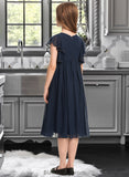 Viviana A-Line Scoop Neck Knee-Length Chiffon Junior Bridesmaid Dress With Beading BF2P0013556