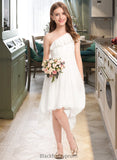 Angela A-Line One-Shoulder Asymmetrical Chiffon Lace Junior Bridesmaid Dress With Bow(s) BF2P0013557