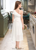 Angela A-Line One-Shoulder Asymmetrical Chiffon Lace Junior Bridesmaid Dress With Bow(s) BF2P0013557