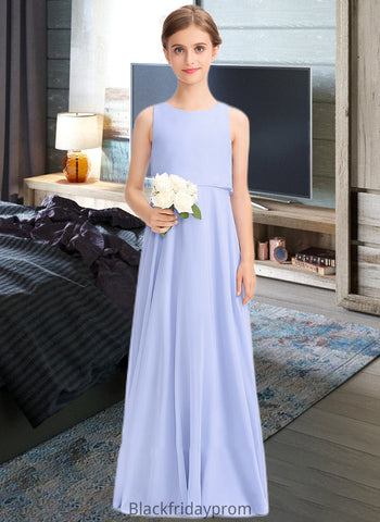 Reagan A-Line Scoop Neck Floor-Length Chiffon Junior Bridesmaid Dress BF2P0013558