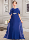 Nyasia A-Line Scoop Neck Floor-Length Chiffon Junior Bridesmaid Dress With Ruffle Beading BF2P0013560