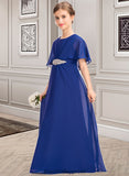 Nyasia A-Line Scoop Neck Floor-Length Chiffon Junior Bridesmaid Dress With Ruffle Beading BF2P0013560