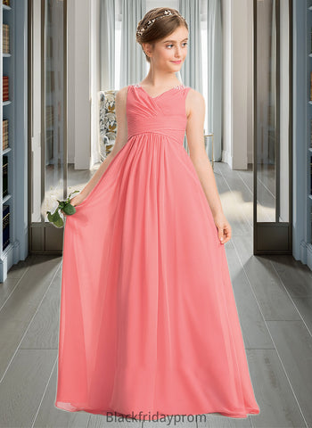 Kelsie EmpireV-neckFloor-LengthChiffonJuniorBridesmaidDressWithRuffleBeadingSequins#173291 BF2P0013562