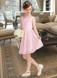 Kiera A-Line Scoop Neck Knee-Length Lace Junior Bridesmaid Dress With Sash Bow(s) BF2P0013563