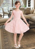 Kiera A-Line Scoop Neck Knee-Length Lace Junior Bridesmaid Dress With Sash Bow(s) BF2P0013563