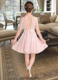 Kiera A-Line Scoop Neck Knee-Length Lace Junior Bridesmaid Dress With Sash Bow(s) BF2P0013563