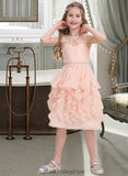 Kayleigh A-Line Scoop Neck Knee-Length Chiffon Junior Bridesmaid Dress With Beading Sequins Cascading Ruffles BF2P0013565