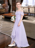 Jayla A-Line Off-the-Shoulder Asymmetrical Chiffon Junior Bridesmaid Dress With Cascading Ruffles BF2P0013566