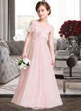 Kaitlin A-Line V-neck Floor-Length Chiffon Junior Bridesmaid Dress With Cascading Ruffles BF2P0013567