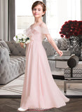 Kaitlin A-Line V-neck Floor-Length Chiffon Junior Bridesmaid Dress With Cascading Ruffles BF2P0013567