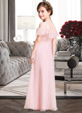 Kaitlin A-Line V-neck Floor-Length Chiffon Junior Bridesmaid Dress With Cascading Ruffles BF2P0013567