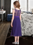 Nathalie A-Line Scoop Neck Tea-Length Chiffon Junior Bridesmaid Dress BF2P0013569