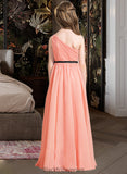 Milagros A-Line One-Shoulder Floor-Length Chiffon Junior Bridesmaid Dress With Ruffle Bow(s) BF2P0013570