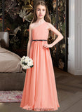 Milagros A-Line One-Shoulder Floor-Length Chiffon Junior Bridesmaid Dress With Ruffle Bow(s) BF2P0013570