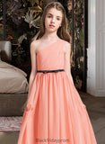 Milagros A-Line One-Shoulder Floor-Length Chiffon Junior Bridesmaid Dress With Ruffle Bow(s) BF2P0013570