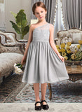 Donna A-Line One-Shoulder Knee-Length Chiffon Lace Junior Bridesmaid Dress BF2P0013571