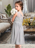 Donna A-Line One-Shoulder Knee-Length Chiffon Lace Junior Bridesmaid Dress BF2P0013571