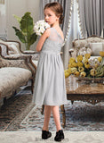 Donna A-Line One-Shoulder Knee-Length Chiffon Lace Junior Bridesmaid Dress BF2P0013571