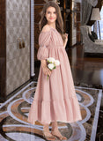 Harley A-Line Square Neckline Ankle-Length Chiffon Junior Bridesmaid Dress With Ruffle Lace BF2P0013575