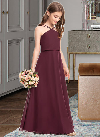 Meghan A-Line V-neck Floor-Length Chiffon Junior Bridesmaid Dress BF2P0013577