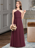 Meghan A-Line V-neck Floor-Length Chiffon Junior Bridesmaid Dress BF2P0013577