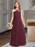 Meghan A-Line V-neck Floor-Length Chiffon Junior Bridesmaid Dress BF2P0013577