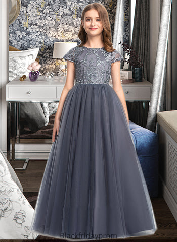 Isabelle Ball-Gown/Princess Scoop Neck Floor-Length Tulle Lace Junior Bridesmaid Dress BF2P0013578