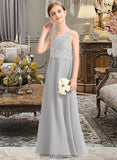 Christine A-Line V-neck Floor-Length Chiffon Lace Junior Bridesmaid Dress BF2P0013579