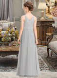 Christine A-Line V-neck Floor-Length Chiffon Lace Junior Bridesmaid Dress BF2P0013579