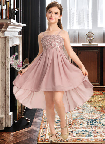 Catherine A-Line Square Neckline Asymmetrical Chiffon Lace Junior Bridesmaid Dress BF2P0013580