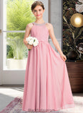 Amina A-Line Scoop Neck Floor-Length Chiffon Lace Junior Bridesmaid Dress With Ruffle Beading Sequins BF2P0013582