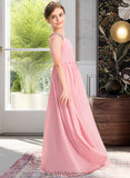 Amina A-Line Scoop Neck Floor-Length Chiffon Lace Junior Bridesmaid Dress With Ruffle Beading Sequins BF2P0013582