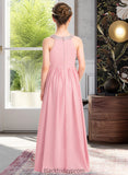 Amina A-Line Scoop Neck Floor-Length Chiffon Lace Junior Bridesmaid Dress With Ruffle Beading Sequins BF2P0013582