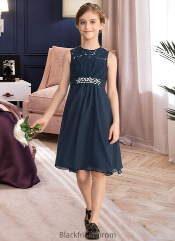 Tess A-Line Scoop Neck Knee-Length Chiffon Lace Junior Bridesmaid Dress With Beading Sequins Bow(s) BF2P0013583