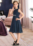 Tess A-Line Scoop Neck Knee-Length Chiffon Lace Junior Bridesmaid Dress With Beading Sequins Bow(s) BF2P0013583