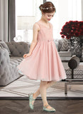 Bianca A-Line V-neck Knee-Length Chiffon Junior Bridesmaid Dress With Bow(s) BF2P0013586