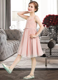 Bianca A-Line V-neck Knee-Length Chiffon Junior Bridesmaid Dress With Bow(s) BF2P0013586