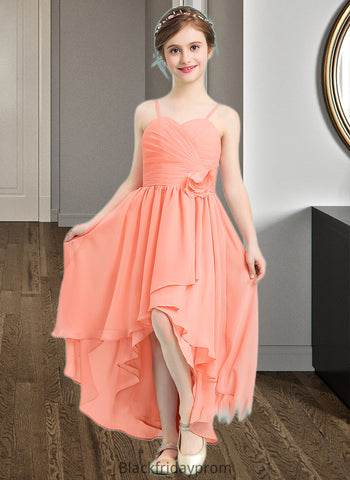 Rhianna A-Line Sweetheart Asymmetrical Chiffon Junior Bridesmaid Dress With Ruffle Flower(s) BF2P0013587