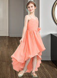 Rhianna A-Line Sweetheart Asymmetrical Chiffon Junior Bridesmaid Dress With Ruffle Flower(s) BF2P0013587